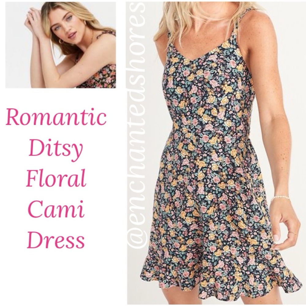 Ditsy Dainty Floral Dress Cottagecore Spaghetti Strap Pink Blue Orange Size XXL